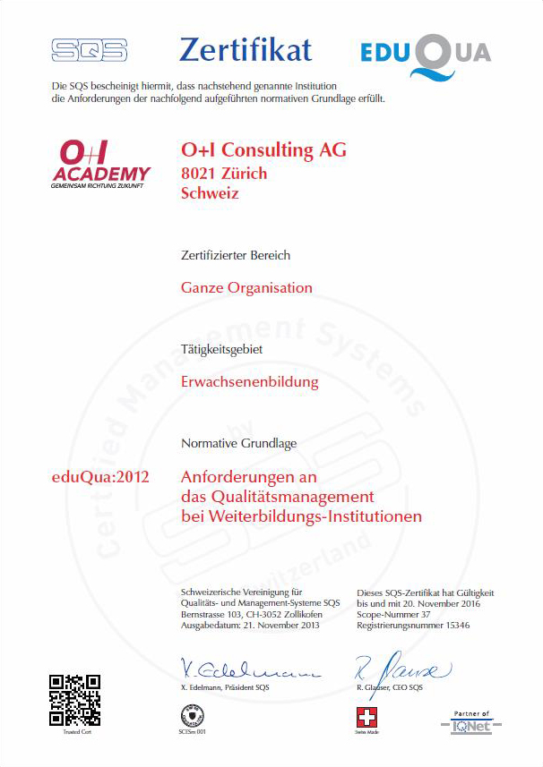 OIB Academy ist eduQua-zertifiziert
